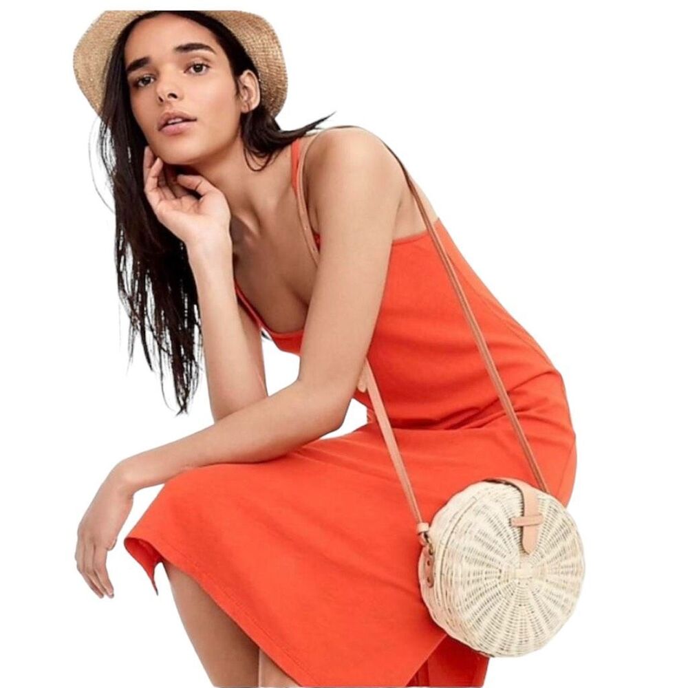J Crew Medium Dress Strappy‎ Knit Midi Vibrant Orange Spaghetti Strap Sun 107 - Picture 4 of 16